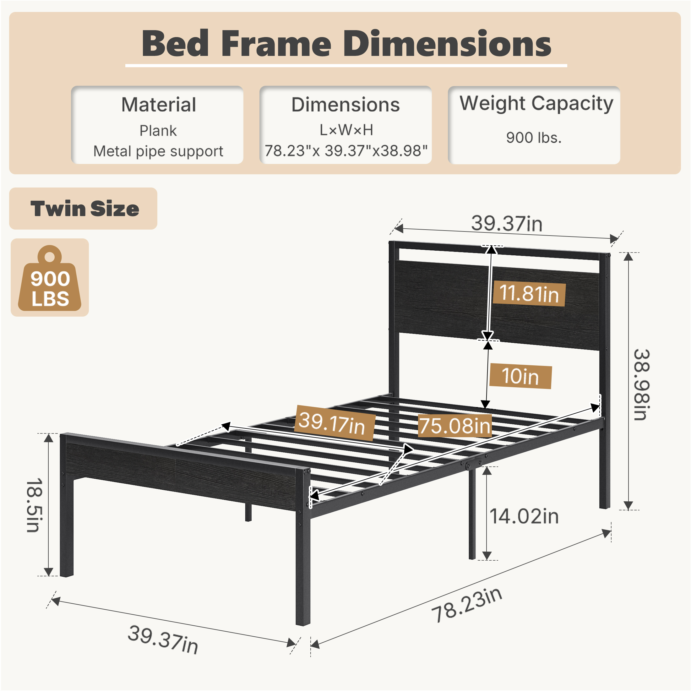 Heavy-duty Metal Platform Bed With Wooden Headboard, Capable Of Supporting 1000 Pounds, And With Storage Space Beneath The Bed. image 10