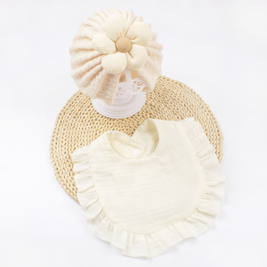 Newborn Baby Hat & Bib Set - Muslin Drool Bibs With Frilly Trim  Soft Organic Cotton Bonnet Bandana Drooling Accessories For Infants — foto 6