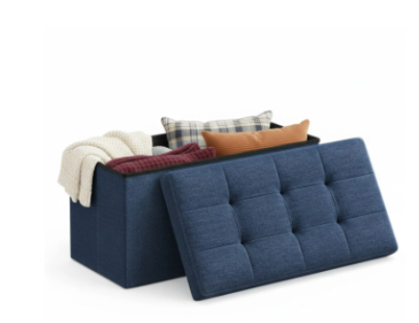 43" Foldable Storage Bench PVC | Heavy Duty 660 lb Capacity Ottoman Seat - Blue