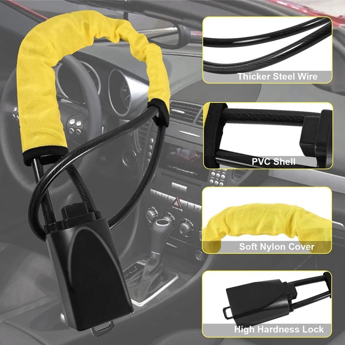 Steering Wheel Lock Anti-Theft Car Security Device Heavy Duty Seat Belt Lock