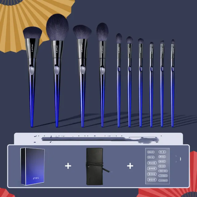 Blue 10 Makeup Brushes Set 13 Pieces Bandage Design Bag - Shop at LoveMi