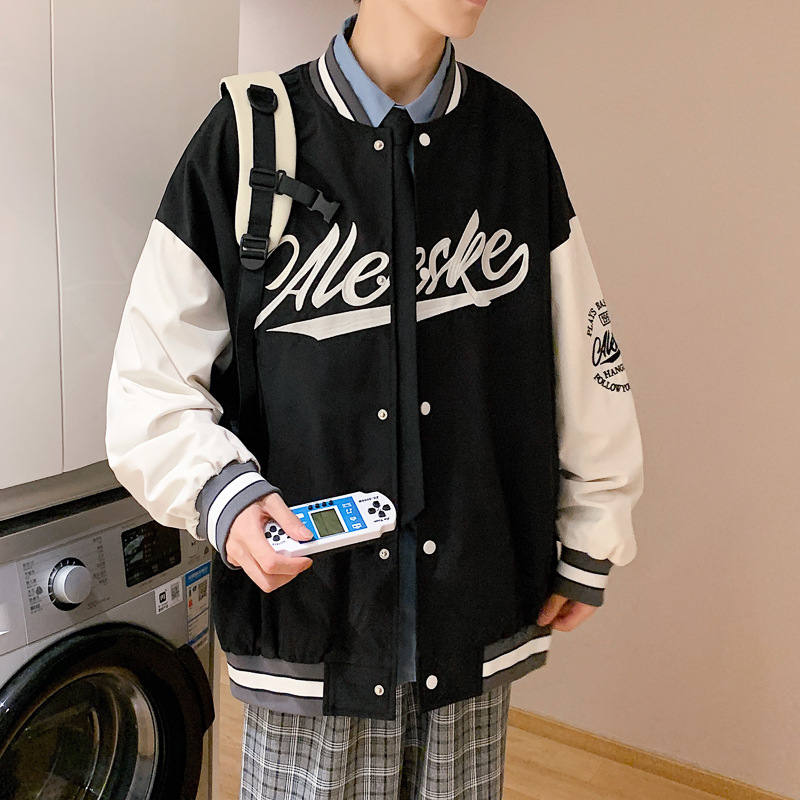 Men's And Women's Raglan Sleeves Stitching Baseball Jacket