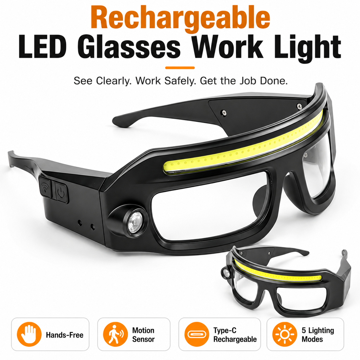 Rechargeable Motion Sensor White Laser Type C LED Headlamp 5855 200LM For Camping Hiking Work