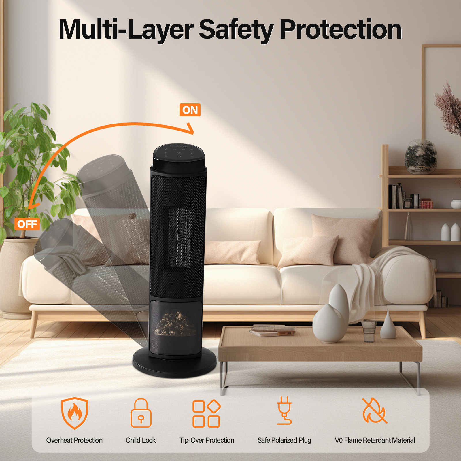 23inch Space Heaters For Indoor Use, Portable Heater With 7 Light Colors image 4