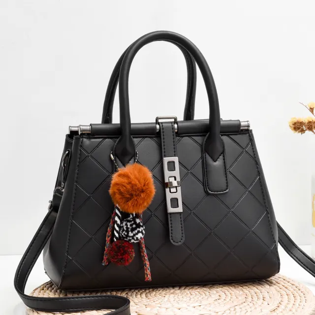 Checkered Large capacity Simple Retro Portable Shoulder Bag Black - Shop at LoveMi