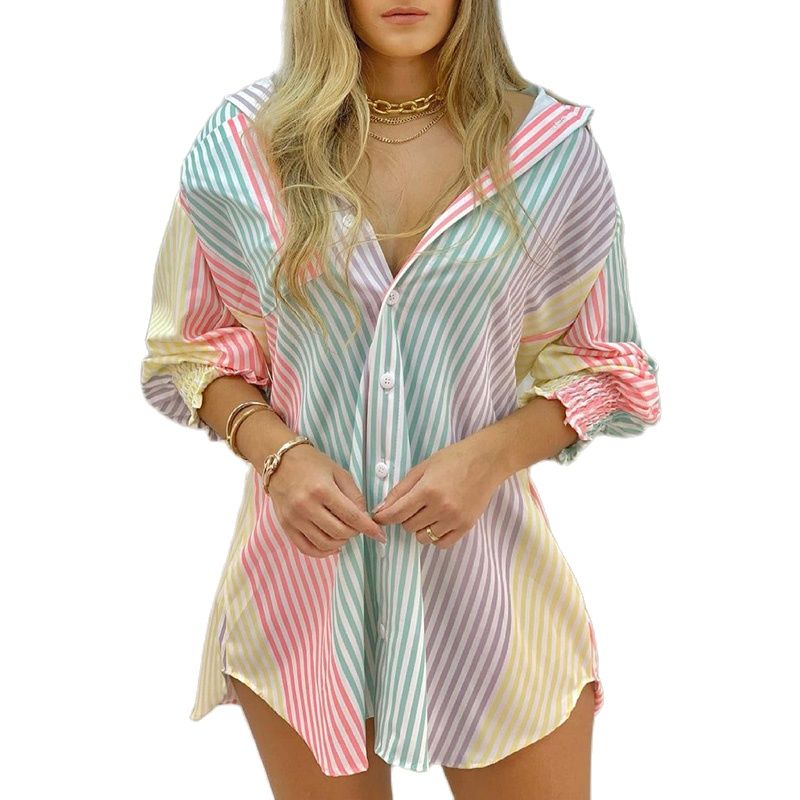 Striped Print Loose Ladies Scratch Top