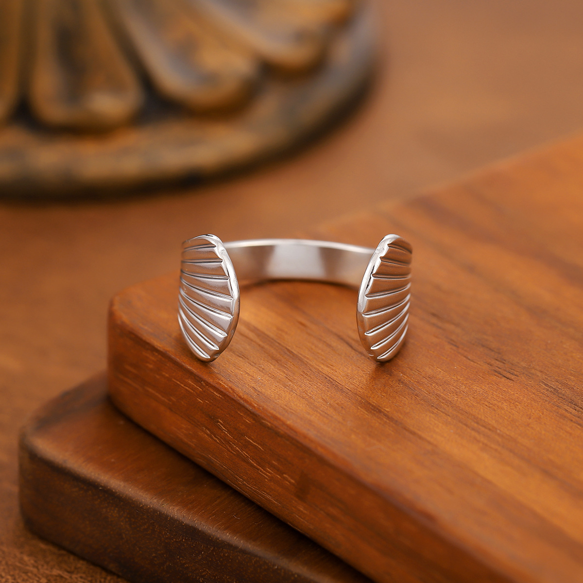 Stainless Steel Minimalist Hollow Geometric Ring For Women, Trendy Personality Adjustable... thumbnail 6