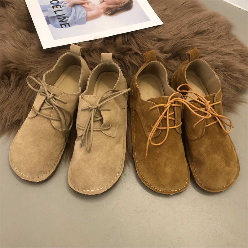 Women's Fashion Retro Frosted Leather Lace-up Flat Shoes