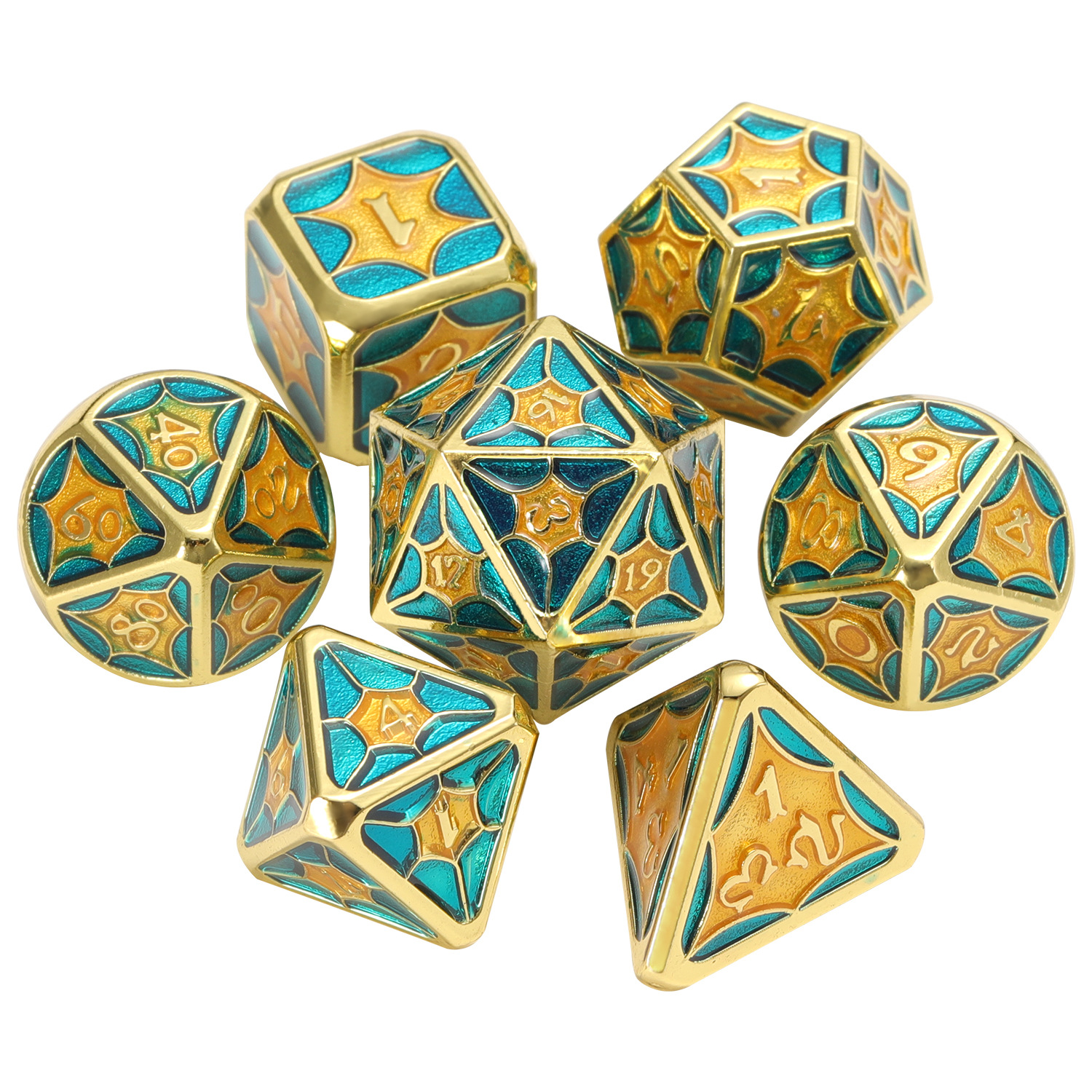 7pcs Set Of Metal Multi-sided Dice Enamel Plating (Phnom