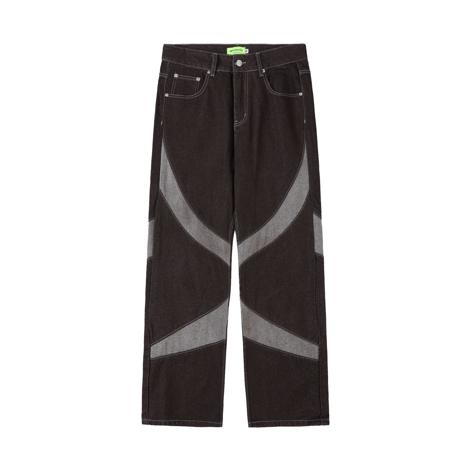 High Street Washed And Worn Stitching Straight Jeans