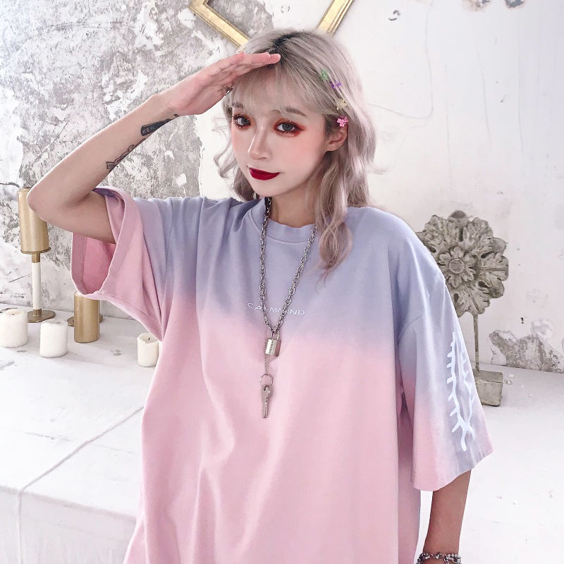 Gradient Dyeing Net Red Short-sleeved Female Student Korean Version