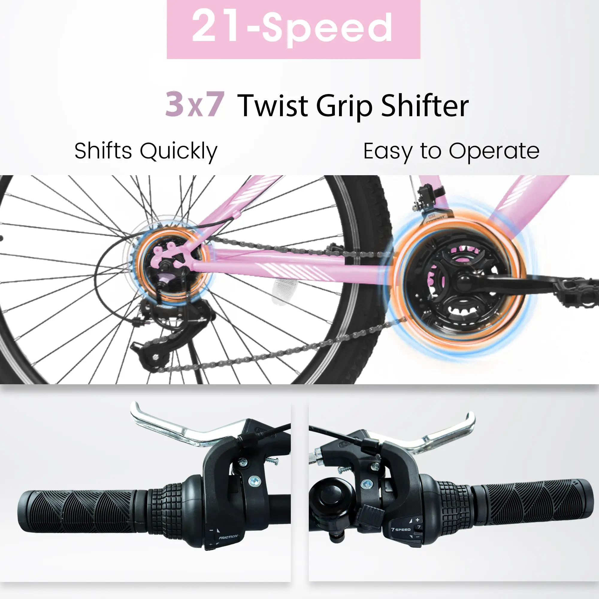A24208D Mountain Bike 24 26 Inch, High-Density Carbon Steel Frame, 21 Speed, Front Suspension, Dual V-Brakes, Pre-Assembled For Men Women Teens