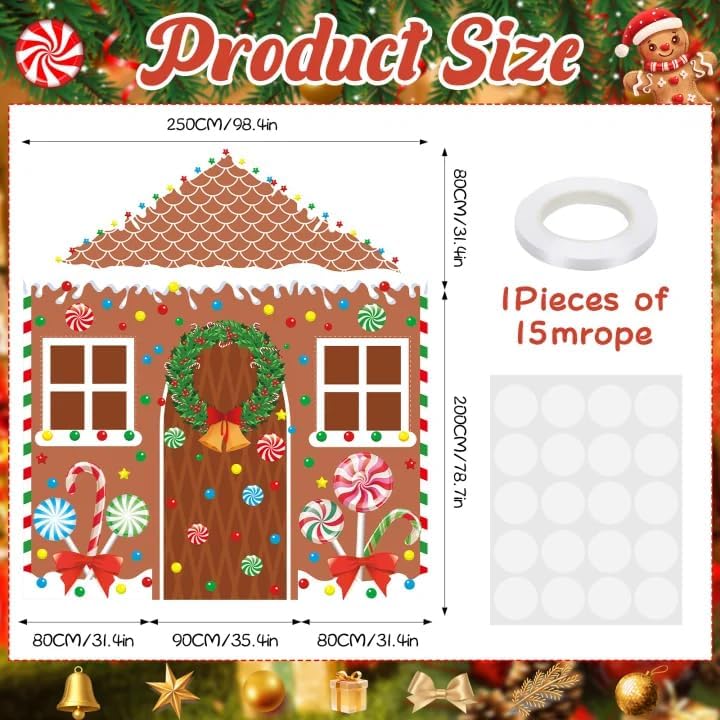 4 Pcs Christmas Gingerbread House Door Cover Decorations Gingerbread Door Cover Christmas House Backdrop For Xmas Holiday Party Supplies Home School Office Photo Booth Decor 6
