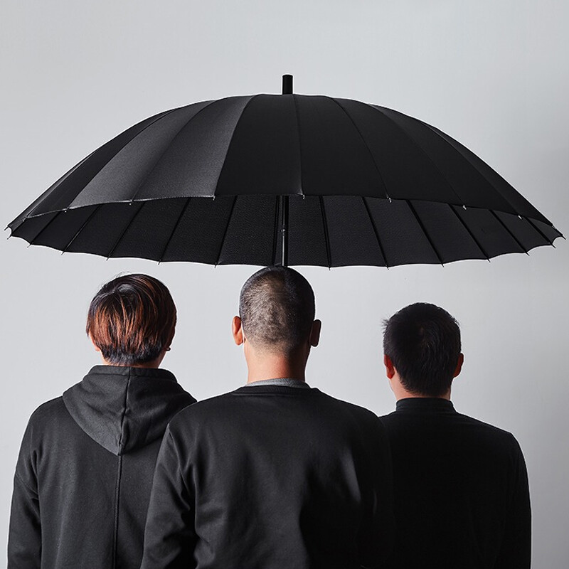 24 Ribs Umbrella Classic Large Umbrellas Strong Windproof Stormproof Black V