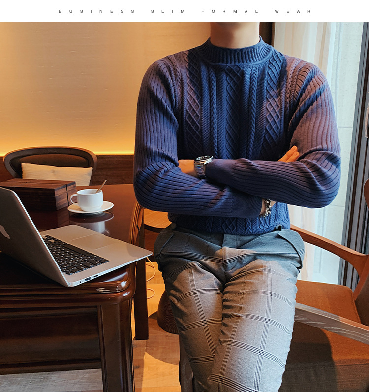 Twist Sweater Men's Half Turtleneck Sweater Slim Coarse Sweater Base