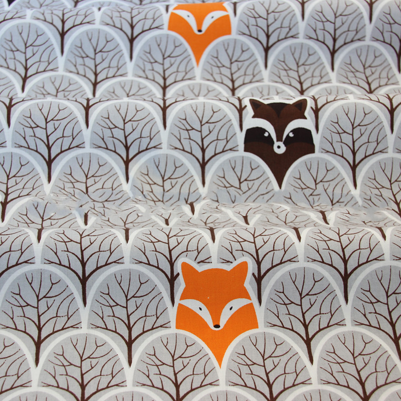 Jungle Bear Grey Twill Cotton Cartoon Fabric
