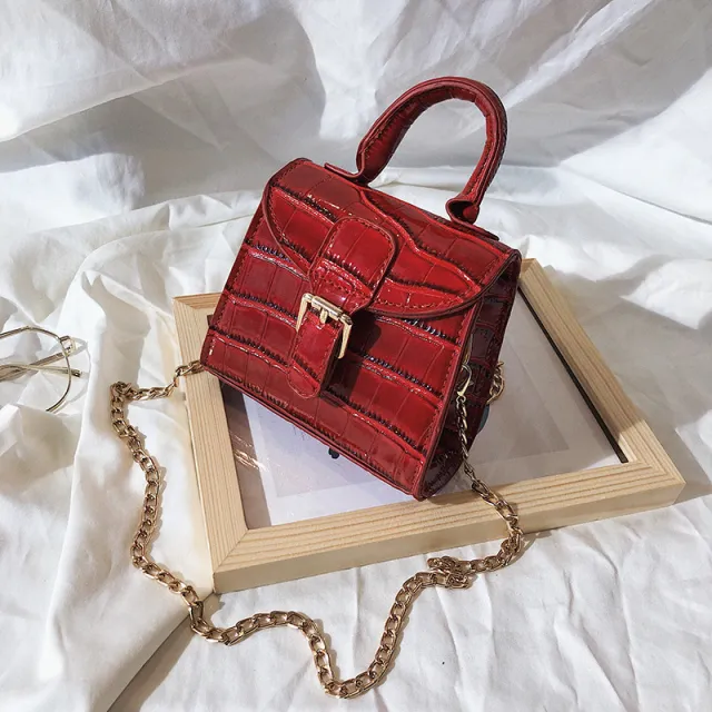 Net Red Mini Horseshoe Bag Fashion Stone Pattern Messenger Bag Red - Shop at LoveMi