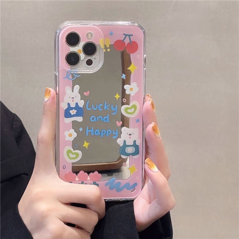 Funda para celular lindo oso y conejo espejo