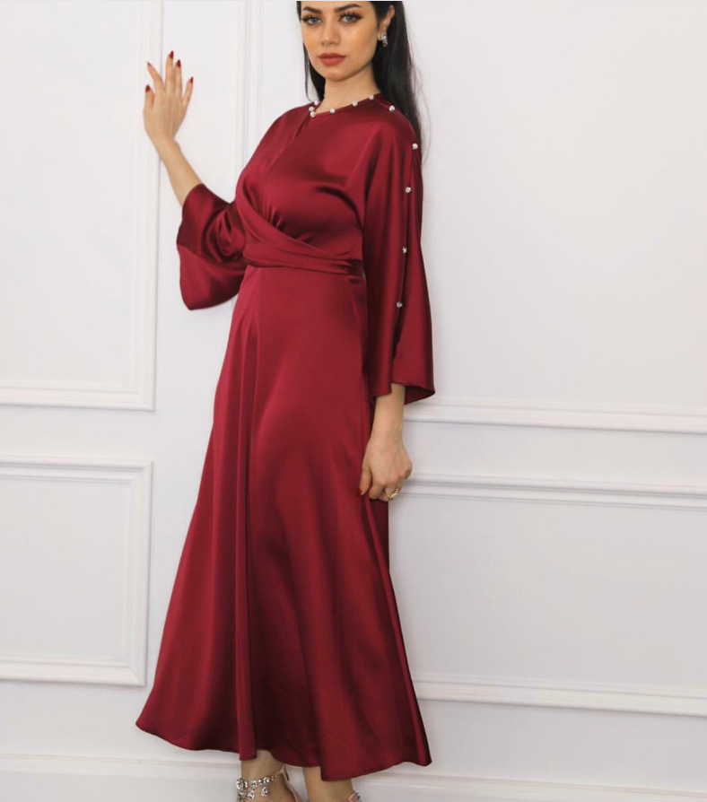 Satin Trumpet-Sleeve Party Dress