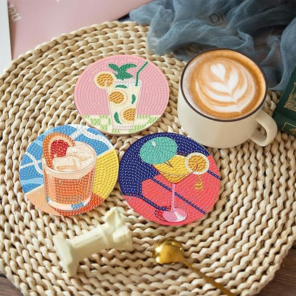 Diamond Art Drawing Coaster With Bracket, DIY Wine Glass Pattern Diamond Art Coaster, Suitable For Adults And Beginners Diamond Drawing Kit, Diamond Kit Craft Supplies, Exquisite Gifts For Fr