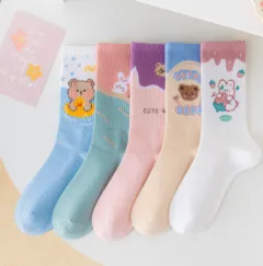 Women's Medium Length Cartoon Jacquard Socks - 5Pairs - View 1