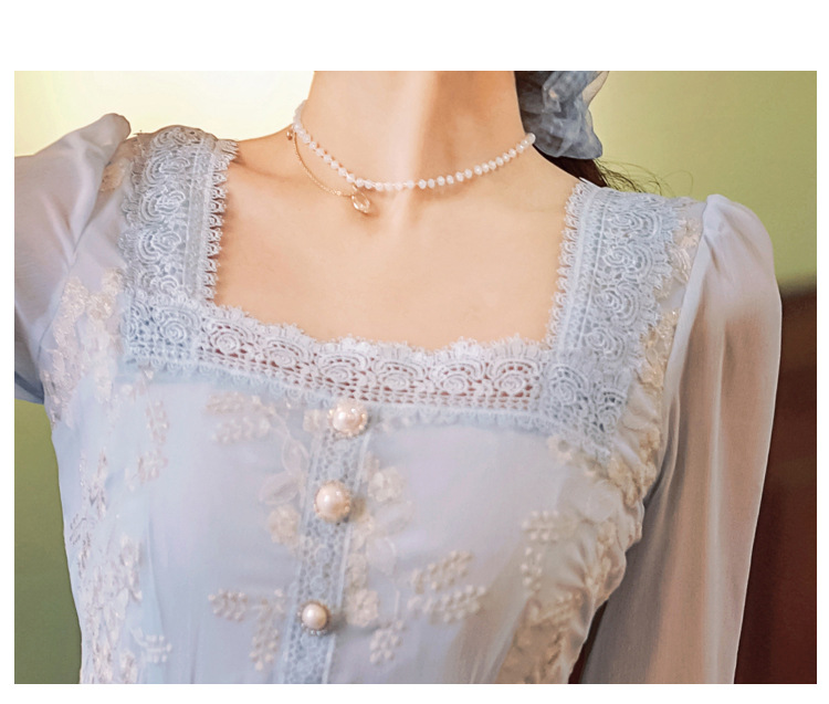 Embroidered Chiffon Long Sleeve Dress, picture 3 of 9