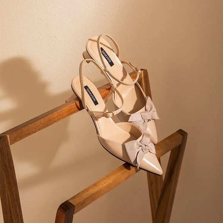 Women's New Pointed Toe Single Chunky Heel Toe Sandals