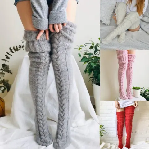 Women's Solid Color Over-the-knee Wool Foot Warmer Stockings
