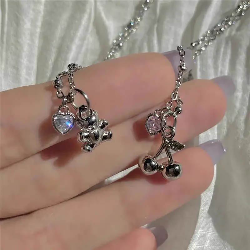 Titanium Steel Love Sweet Cherry Heart Necklace