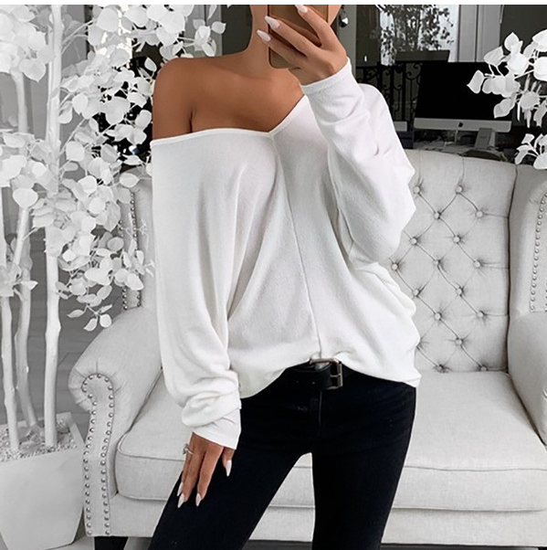 Title 4, Simple Big V-neck Drop Shoulder Loose Long Sleeves