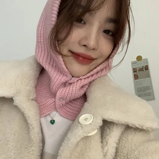 Korean Western Style Autumn And Winter Knitted Hat Fashion Warm Neck Cover Pink - Shop at LoveMi