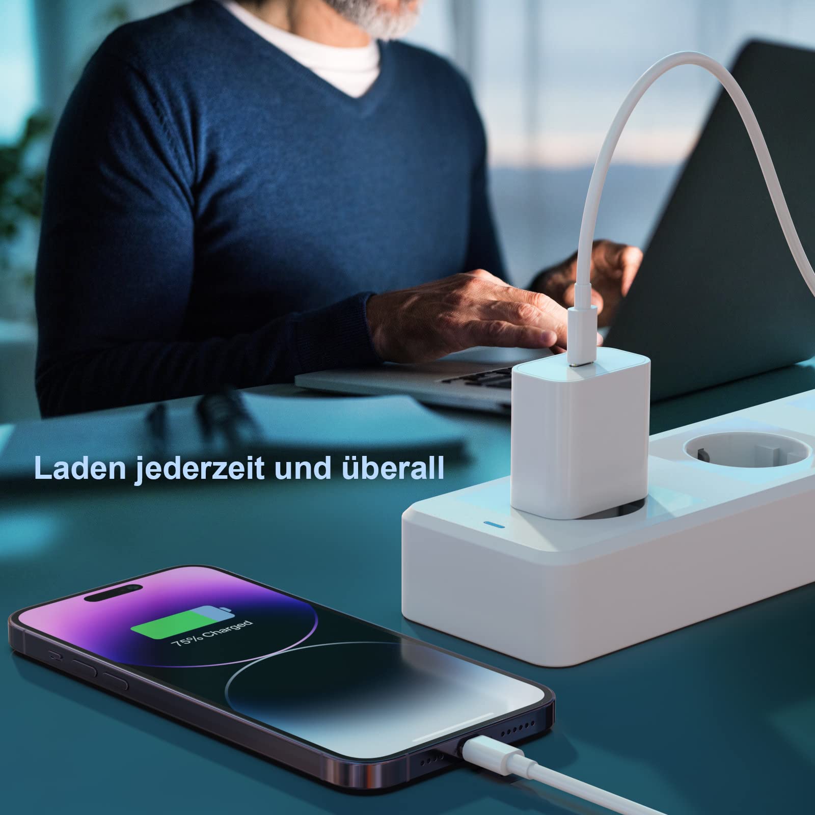 USB-C-Ladegerät mit einem Anschluss, inklusive 4-in-1-Datenkabel._voghion.com