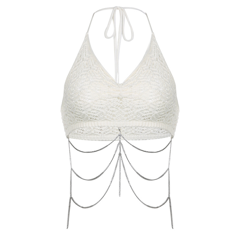 Design Sense Hollowed Out Mesh Hole Wool Woven Solid Color Sling