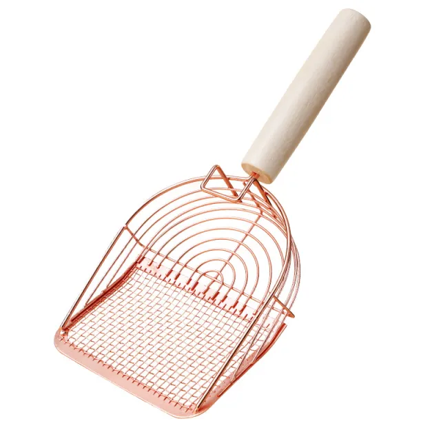 Pet Poops Shovel Comfortable Grip Cat Litter Shovel Cat Surface Supplies Cat Scooper Stainless Increased Litter Steel Wooden Handle Arc - Shop at LoveMi