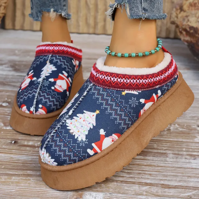 Women's Cartoon Christmas Print Ankle Boots Casual Slip On Plush Lined Home Shoes Comfortable Winter Short Boots Santa Claus Size42 - Shop at LoveMi