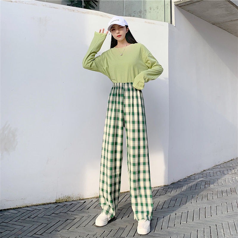 Title 2, Plaid Wide Leg Pants Women Casual Pants