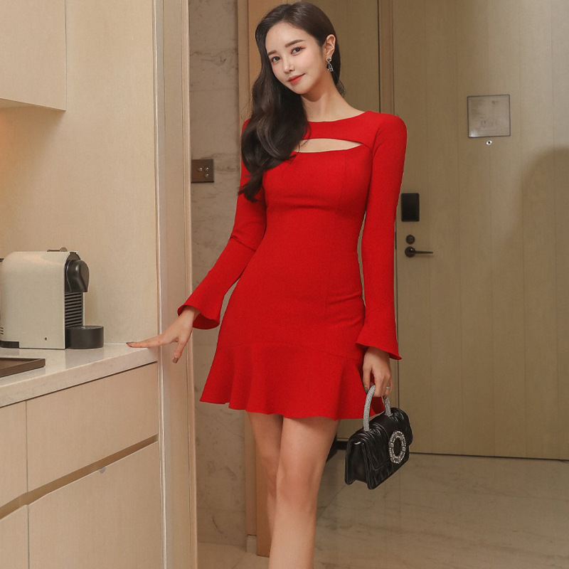 Cutout Flared-Sleeve Ruffle Dress, picture 8 of 8