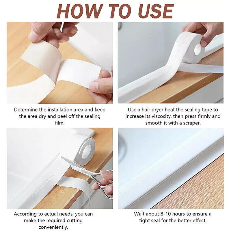 3 Roll Bath Kitchen Caulk Tape Sealant Strip PVC Self Adhesive Wall Sealing Tap