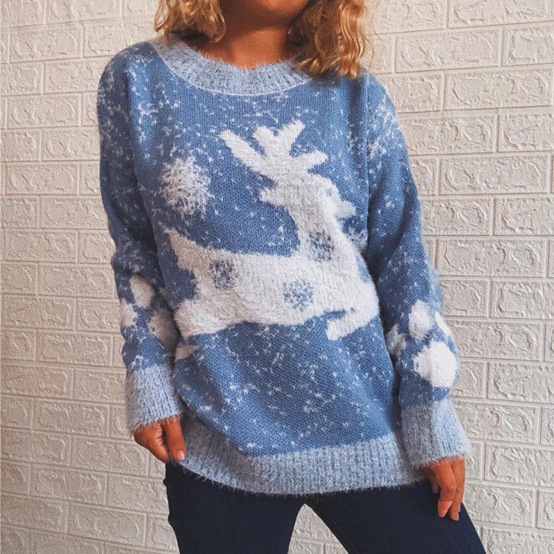 Title 6, New Fawn Snowflake Round Neck Knitted Pullover