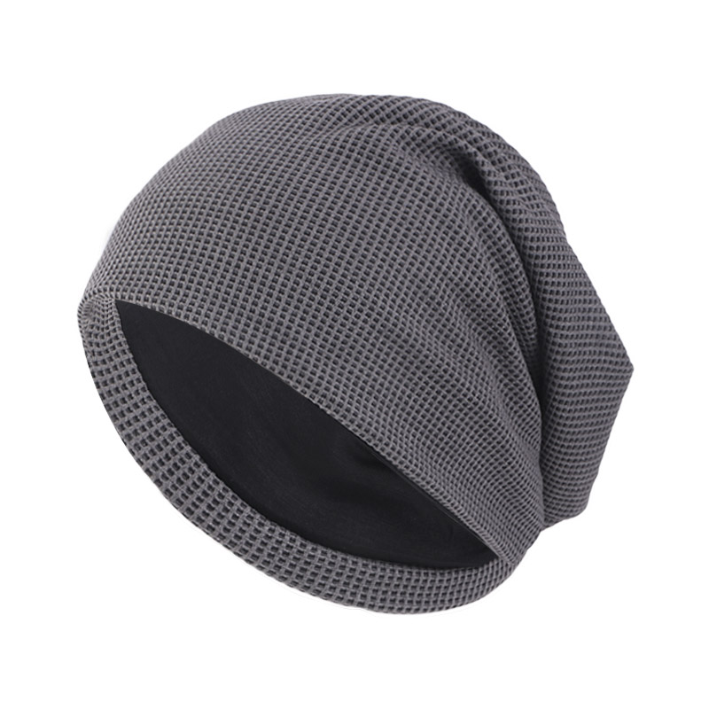 New Cotton Beanie Hat Double Layer Warmer Check Couple Unisex Slouchy Baggy Hat Chemo Turban Headcover