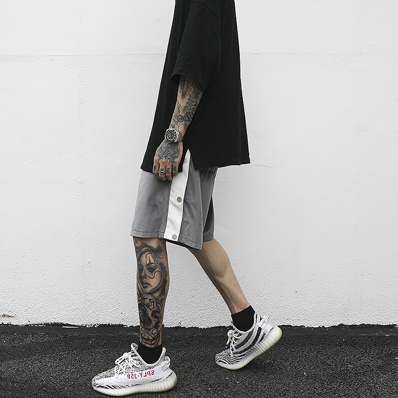 Side Stripe-Breasted Split Drawstring Shorts