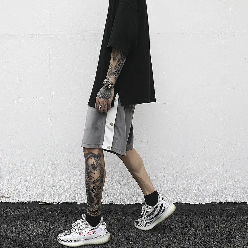 Side Stripe-Breasted Split Drawstring Shorts