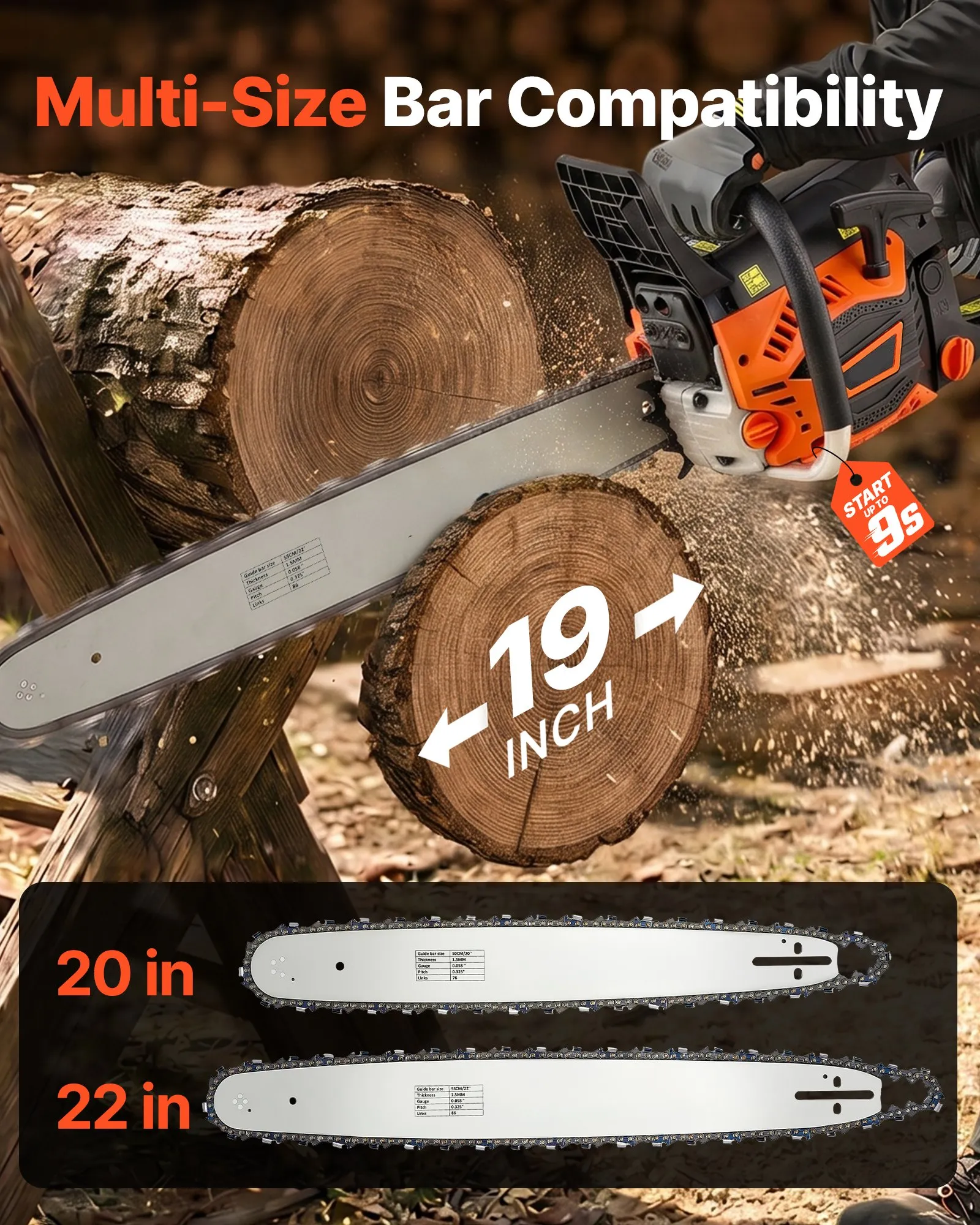 Gas Powered Chainsaw 20 & 22 Inch 62CC 3.8HP 2 Stroke Engine Saw, For Wood Cutting, Tree Trimming & Land… image 6