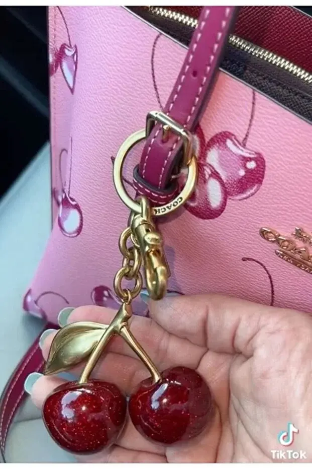 Glitter Cherry Red Bag Charm with Gold Detail Keychain