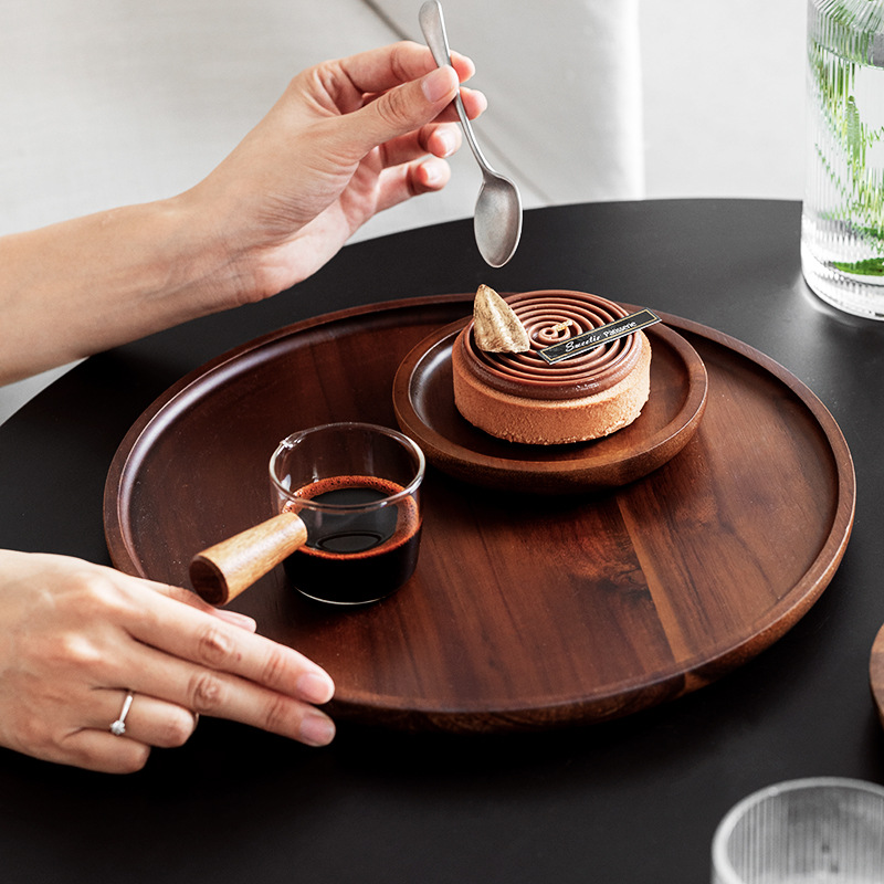 Title 4, Wooden Circular Japanese Storage Cake Tray