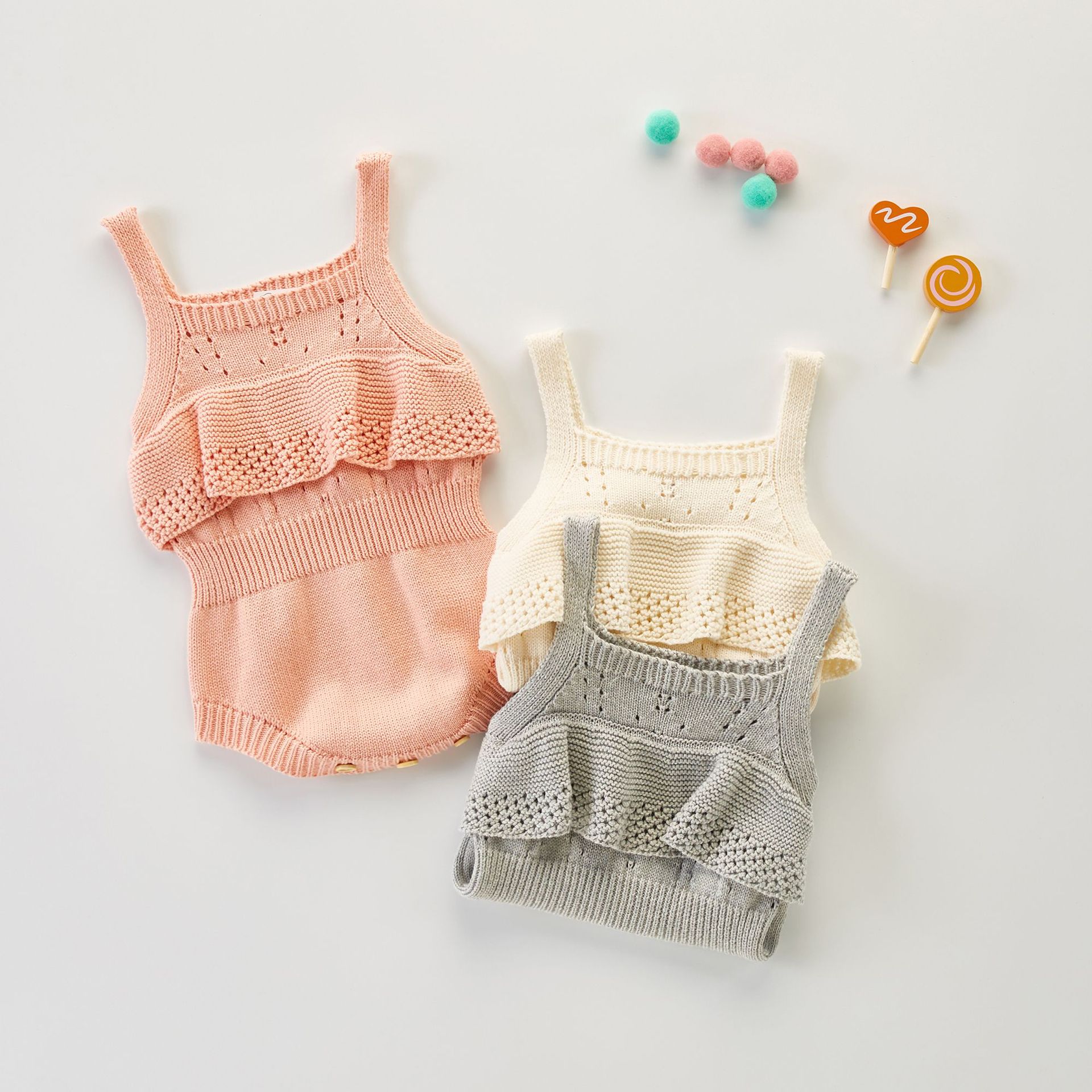 Summer Baby Girl Spaghetti Strap Knitted Romper