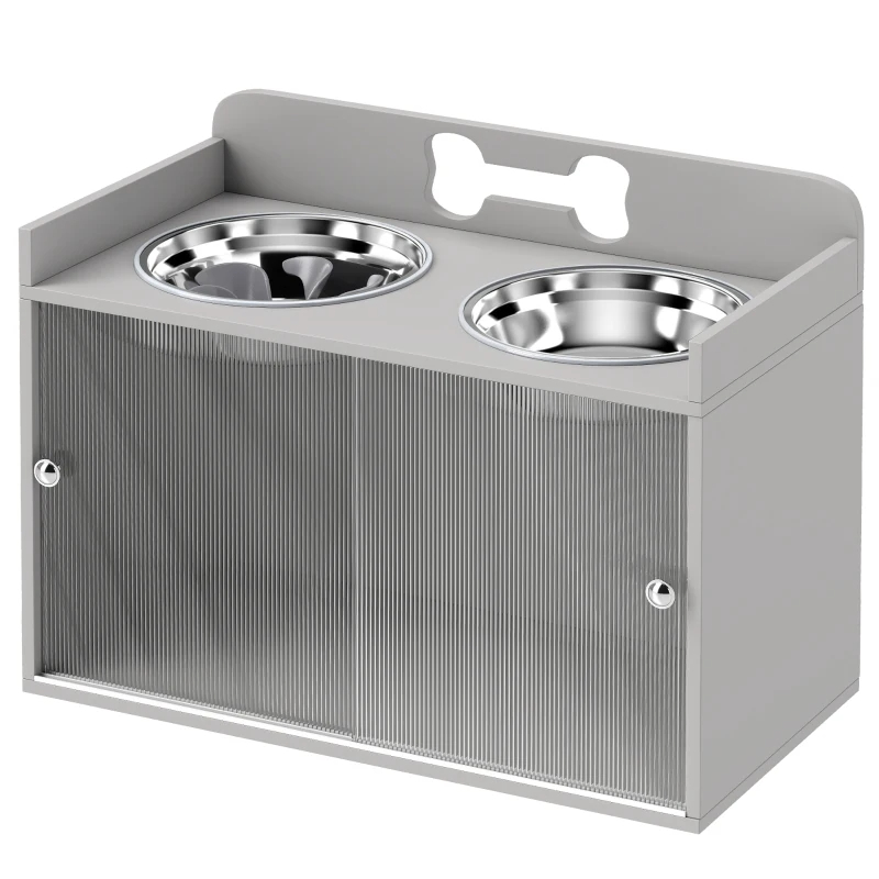 Elevated Dog Bowls With Storage, Raised Dog Bowl Stand With 2 Stainless Steel Bowl For Large Dogs, Gray