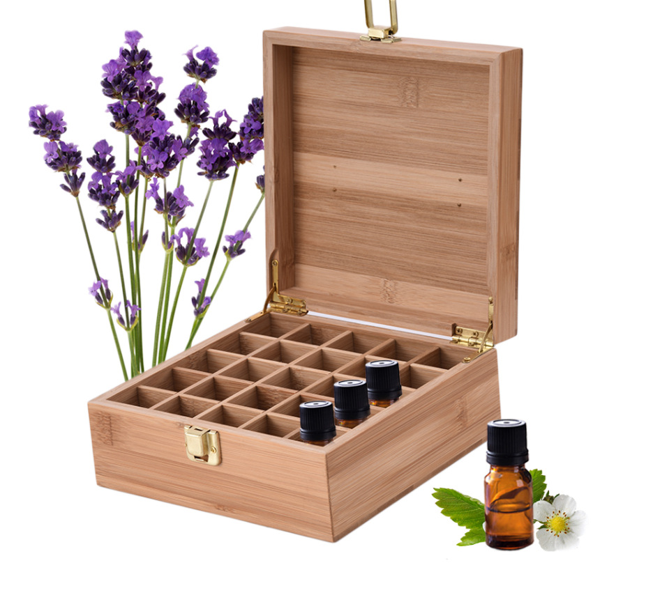 Bamboo Wood Essential Oil 25 Compartment Storage Box