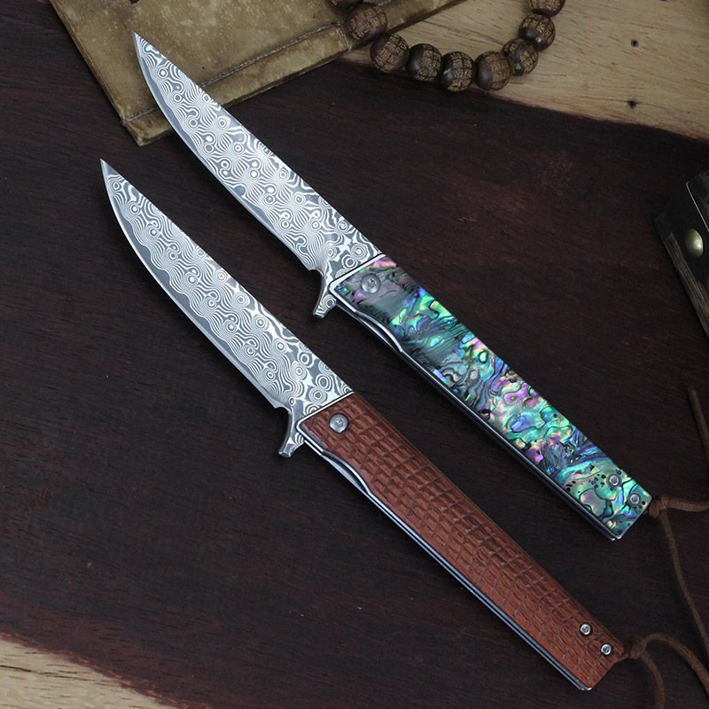 Mini Portable Damascus Pen Color Shell Handle Outdoor Knife