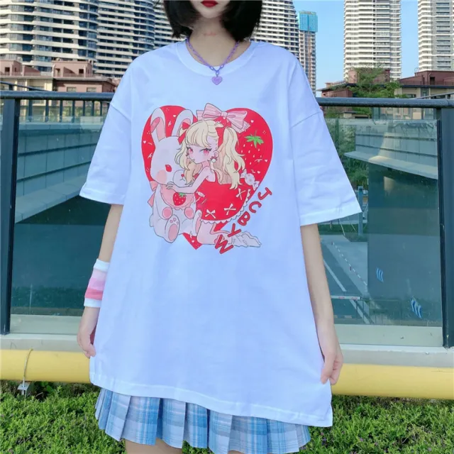 Love Print Short sleeved Loose Student Super Fire Creative T shirt Women White - Shop at LoveMi